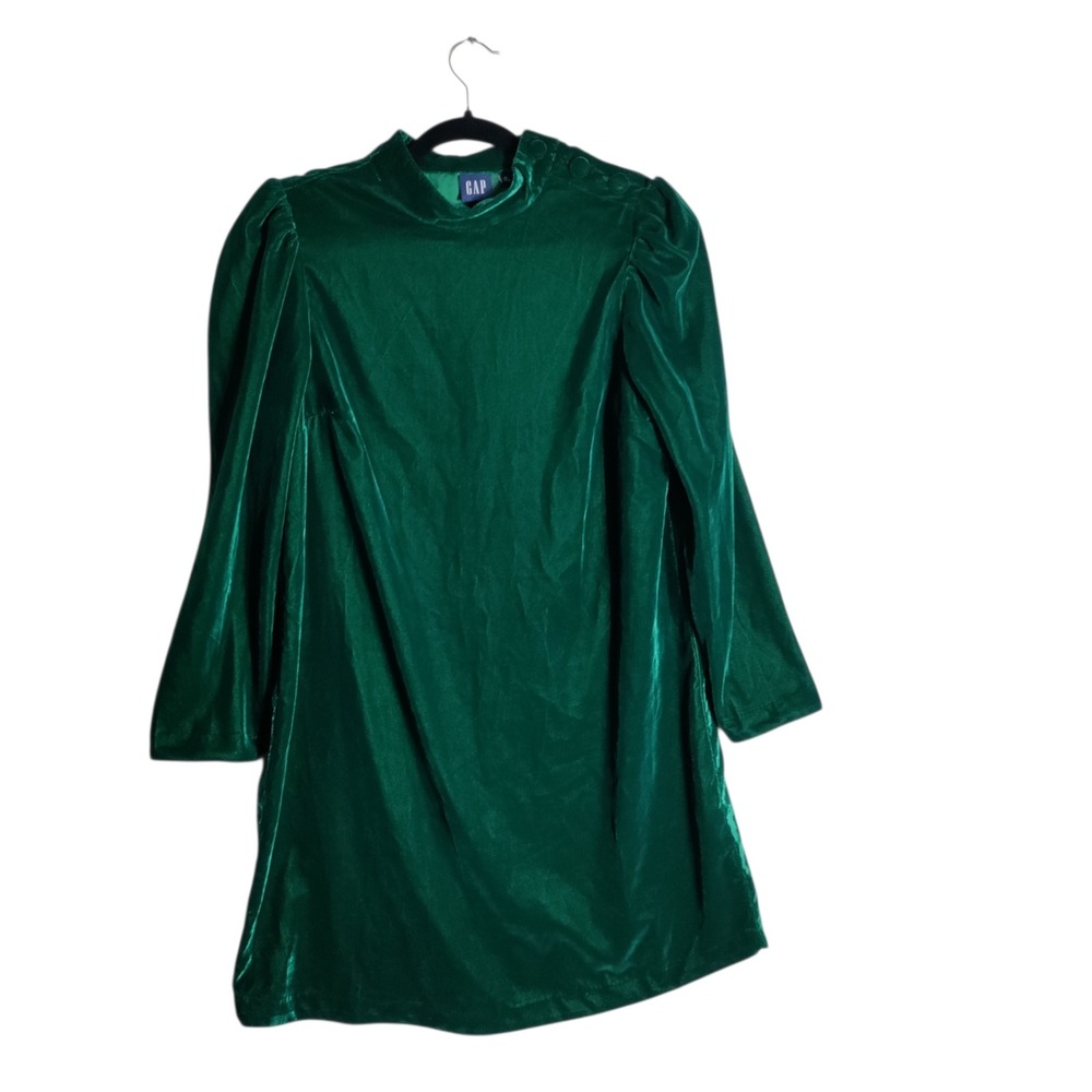 GAP Womens Emerald Green Velvet Mock Neck Puff Sleeve Mini Shift Dress M